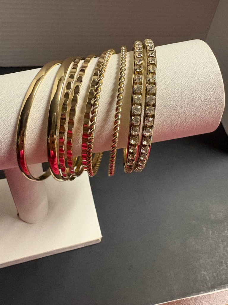 Gold Tone Crystal & Metal Bangle Set Women’s Stackable Bracelets Off Park